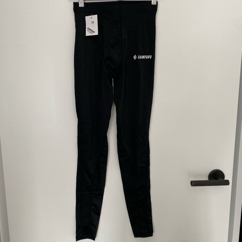SAMFAVO Men's Running Compression Base Layer Black Pants Size Medium NWT